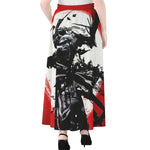 Samurai And Crow Print Chiffon Maxi Skirt