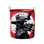 Samurai And Crow Print Collapsible Laundry Basket