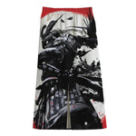 Samurai And Crow Print Cotton Front Slit Maxi Skirt