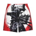 Samurai And Crow Print Cotton Shorts