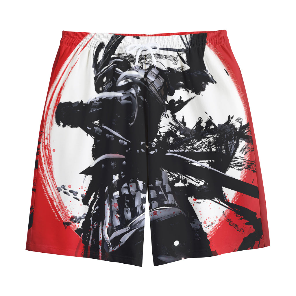 Samurai And Crow Print Cotton Shorts