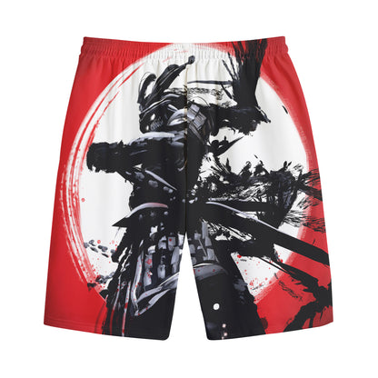 Samurai And Crow Print Cotton Shorts
