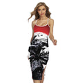 Samurai And Crow Print Cross Back Cami Dress