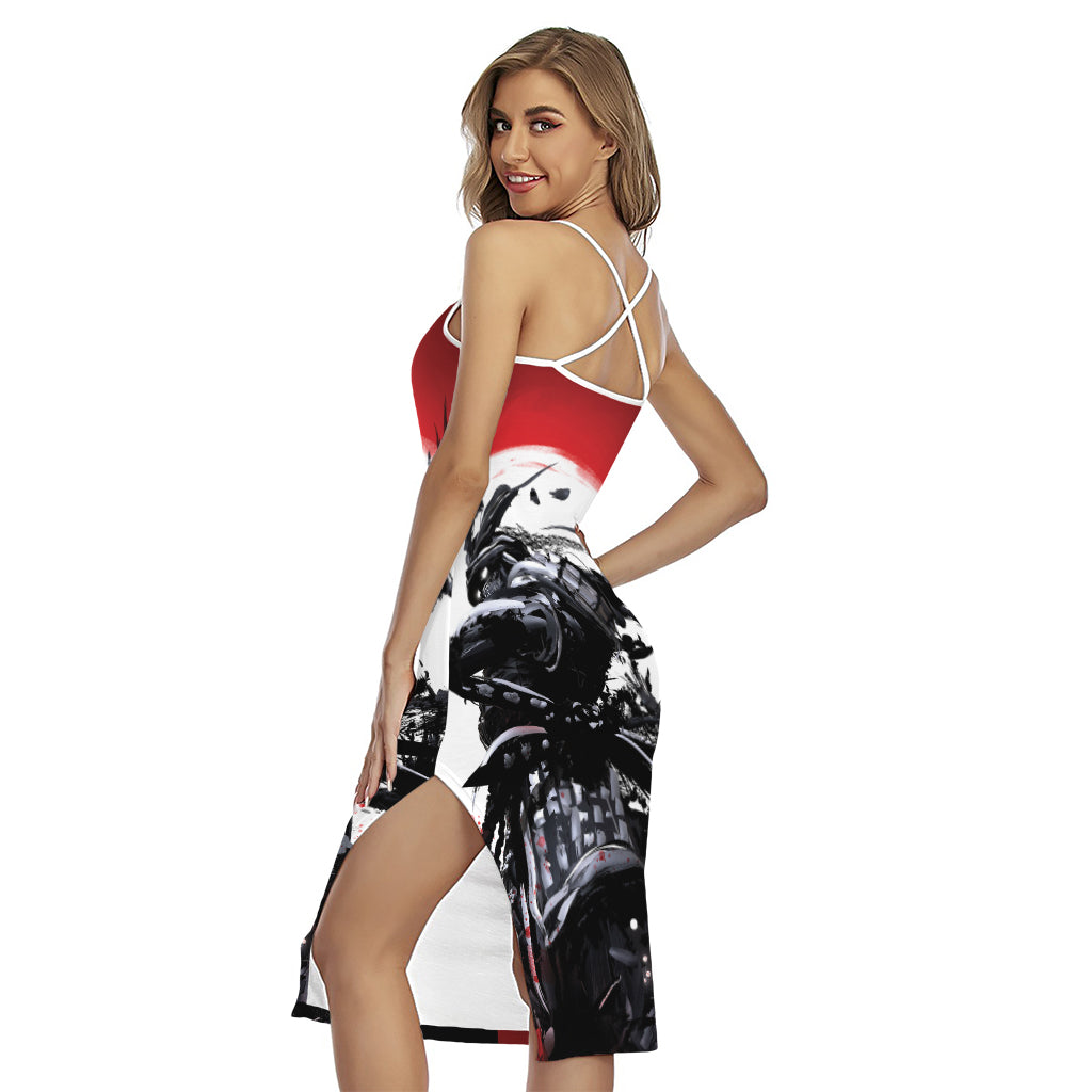 Samurai And Crow Print Cross Back Cami Dress