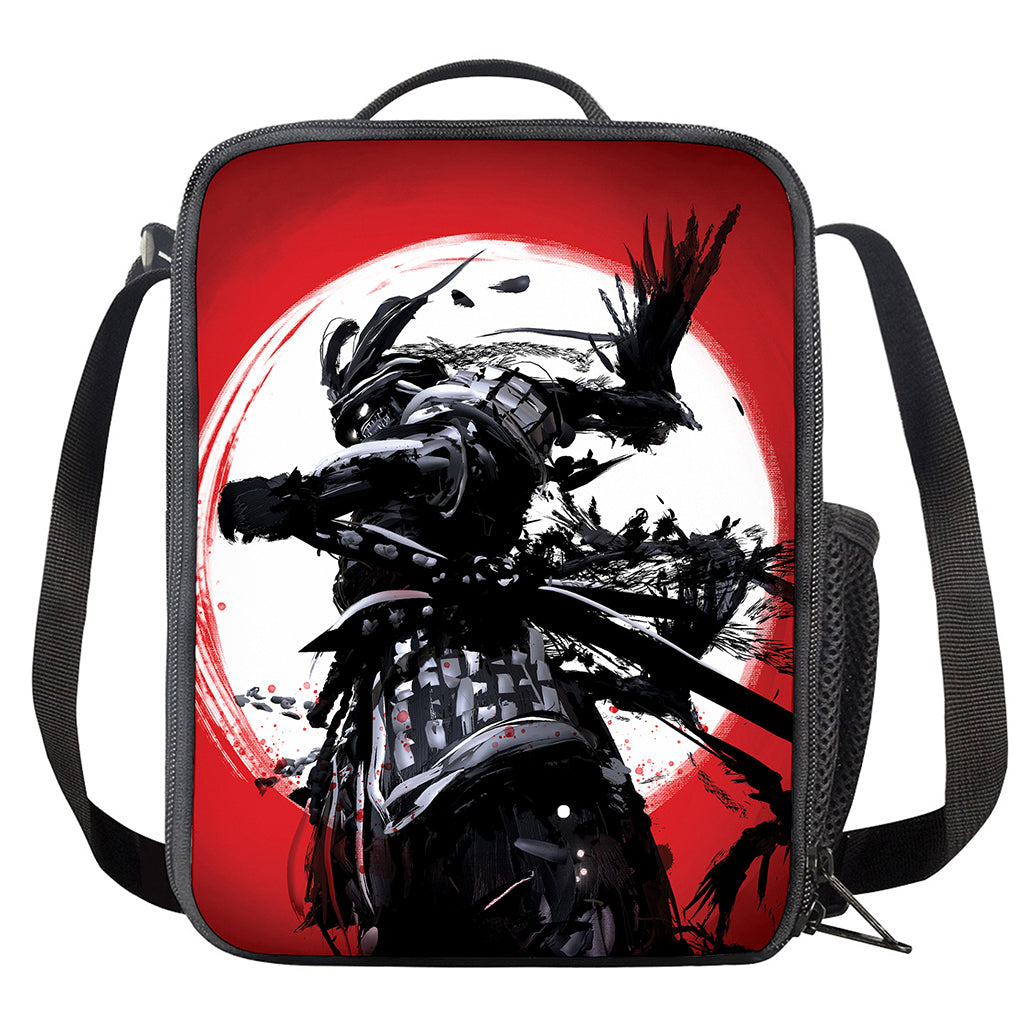 Samurai And Crow Print Crossbody Lunch Bag