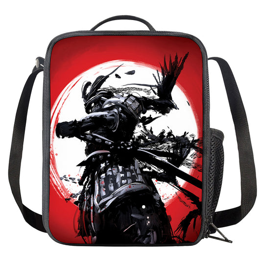 Samurai And Crow Print Crossbody Lunch Bag