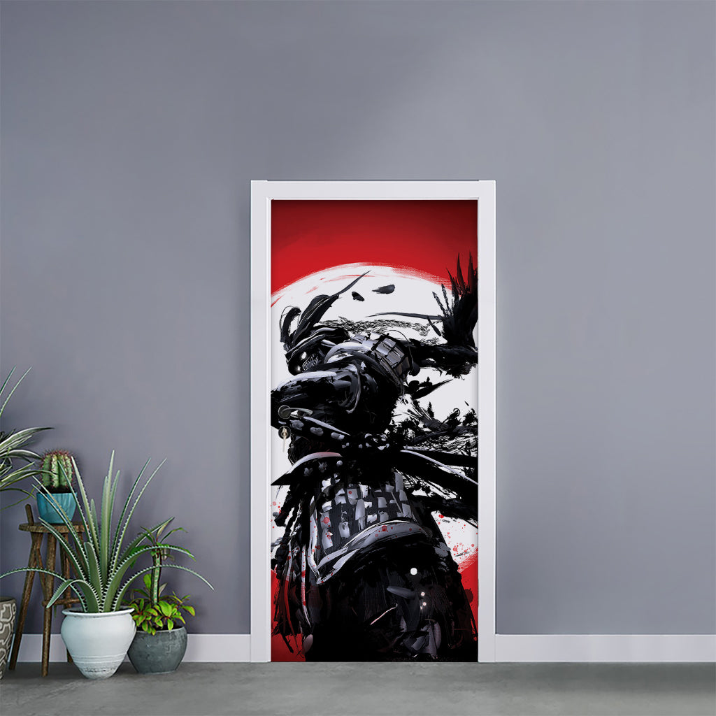 Samurai And Crow Print Door Sticker