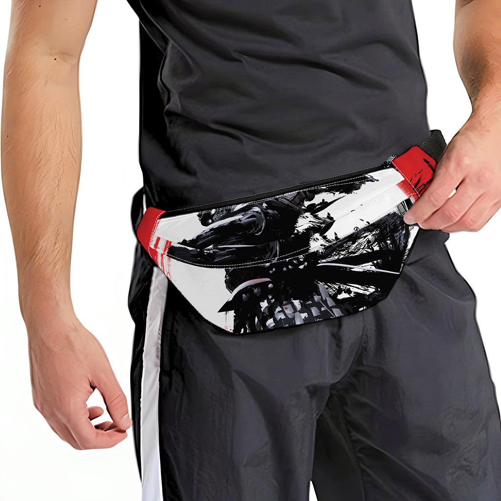 Samurai And Crow Print Fanny Pack