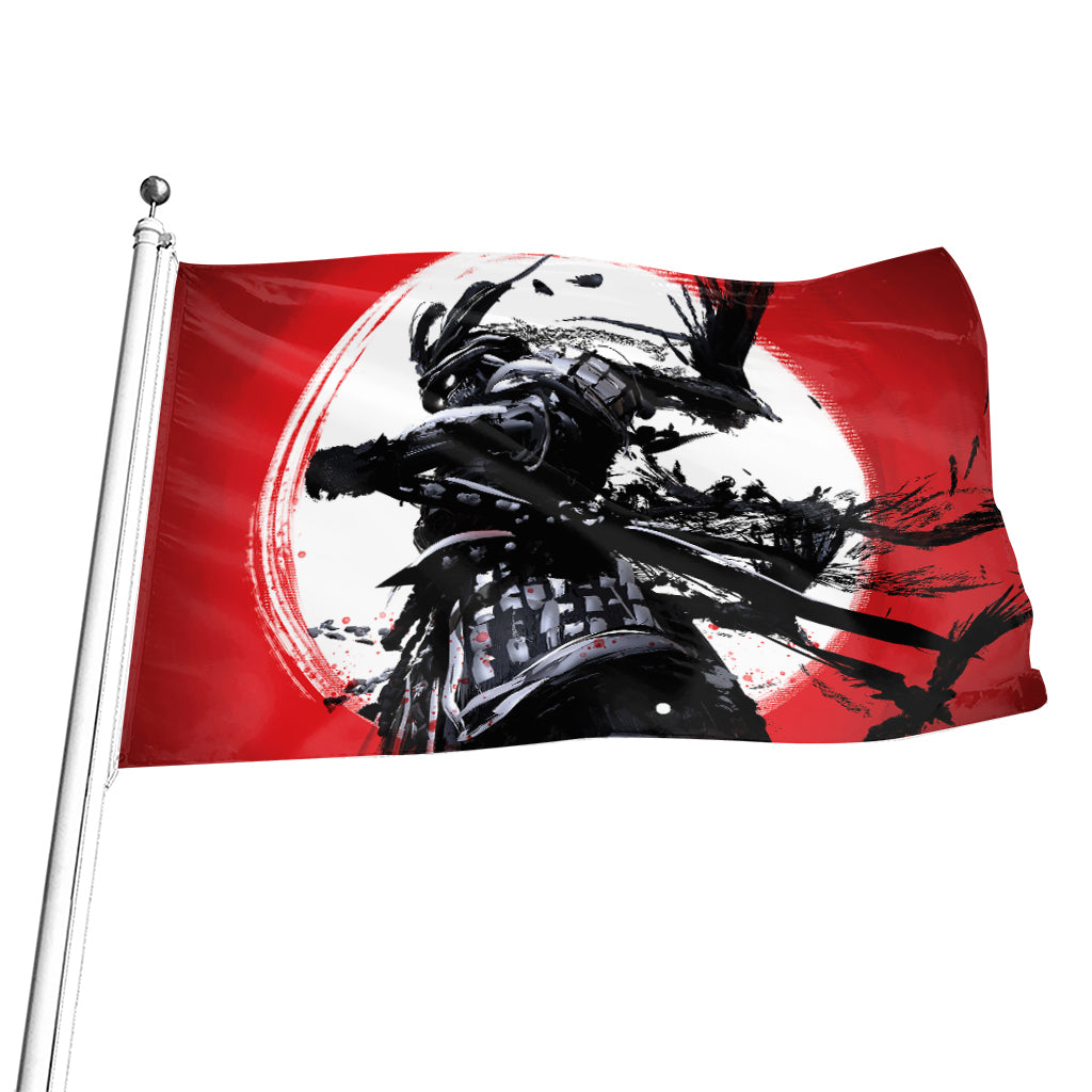 Samurai And Crow Print Flag