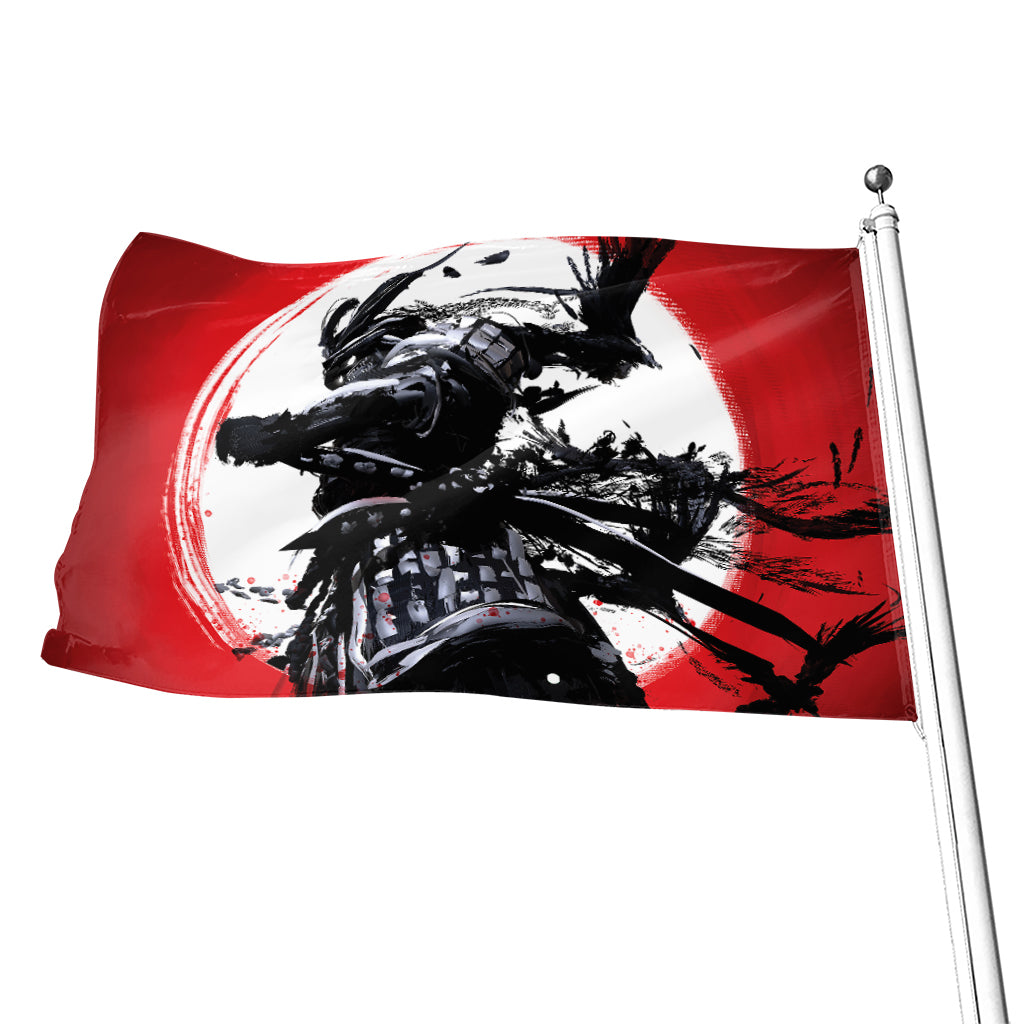 Samurai And Crow Print Flag