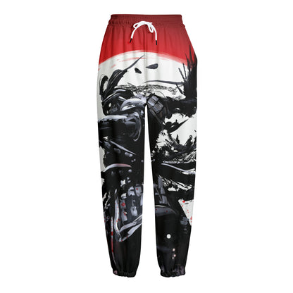 Samurai And Crow Print Fleece Lined Knit Pants