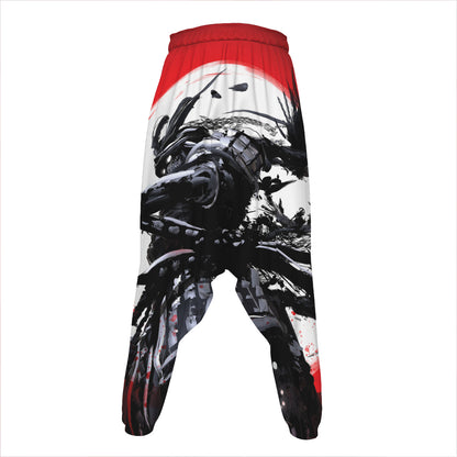 Samurai And Crow Print Hammer Pants