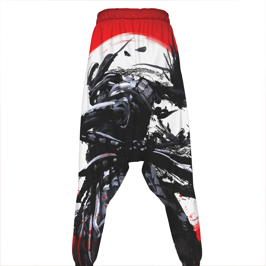 Samurai And Crow Print Hammer Pants