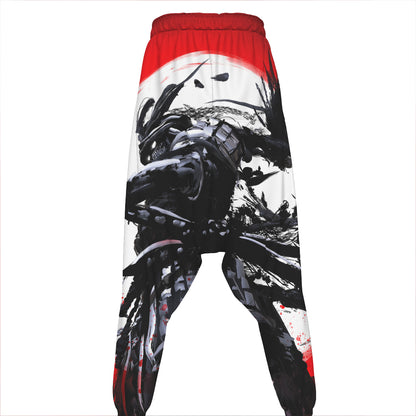 Samurai And Crow Print Hammer Pants