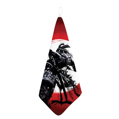 Samurai And Crow Print Hand Towel