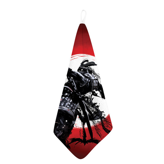 Samurai And Crow Print Hand Towel