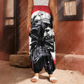 Samurai And Crow Print Harem Pants