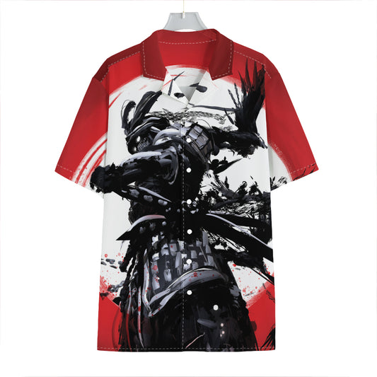 Samurai And Crow Print Hawaiian Shirt