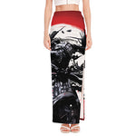 Samurai And Crow Print High Slit Maxi Skirt