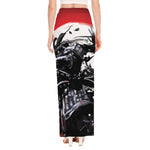 Samurai And Crow Print High Slit Maxi Skirt