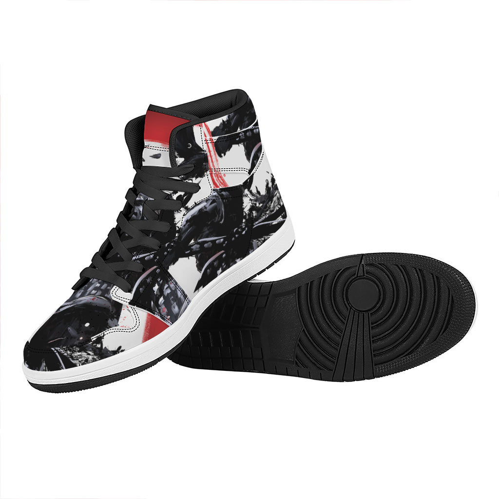 Samurai And Crow Print High Top Leather Sneakers