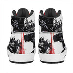 Samurai And Crow Print High Top Leather Sneakers