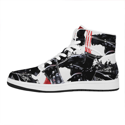 Samurai And Crow Print High Top Leather Sneakers