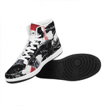 Samurai And Crow Print High Top Leather Sneakers
