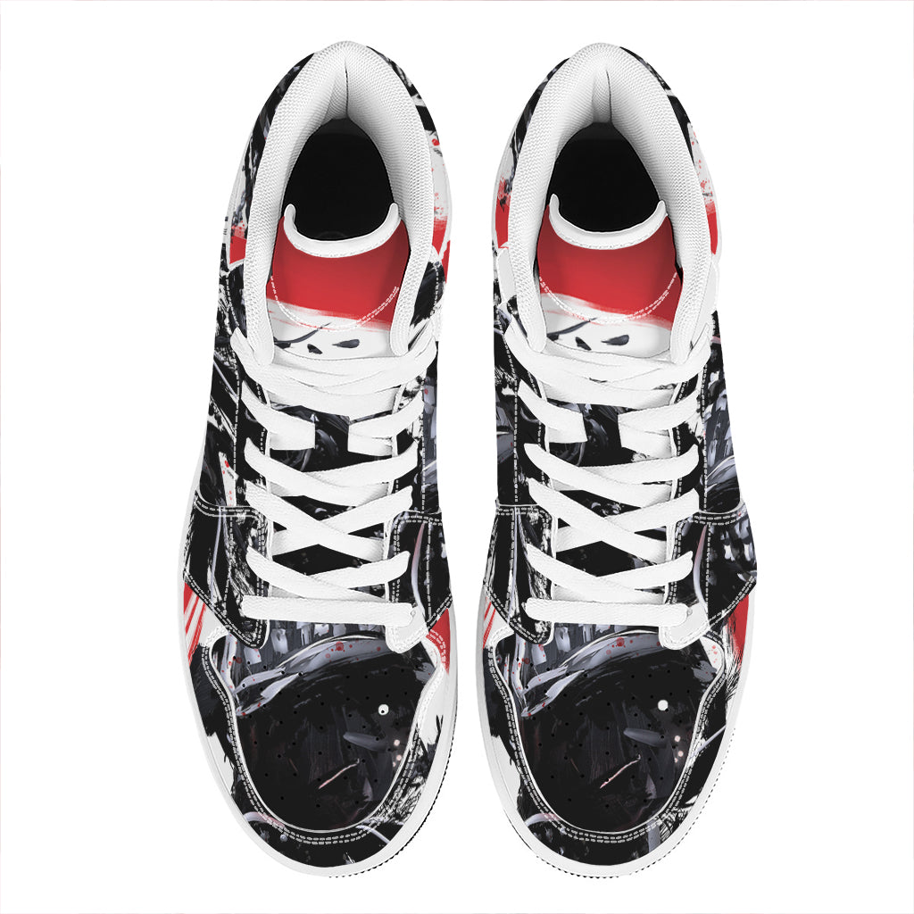 Samurai And Crow Print High Top Leather Sneakers