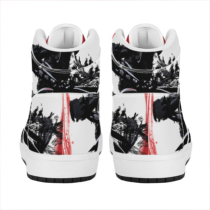 Samurai And Crow Print High Top Leather Sneakers