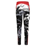 Samurai And Crow Print High-Waisted Pocket Leggings