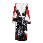 Samurai And Crow Print Hooded Bathrobe
