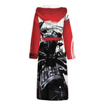Samurai And Crow Print Hooded Bathrobe