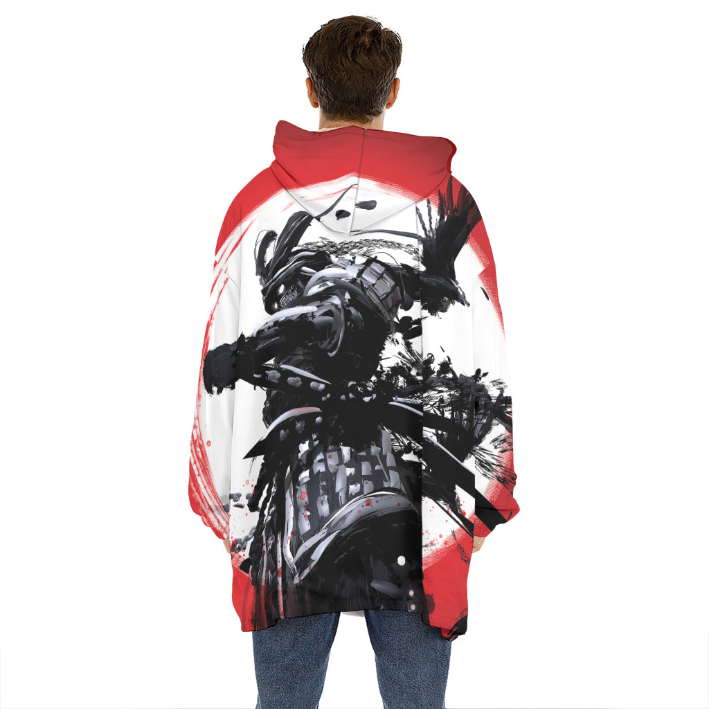 Samurai And Crow Print Hoodie Blanket