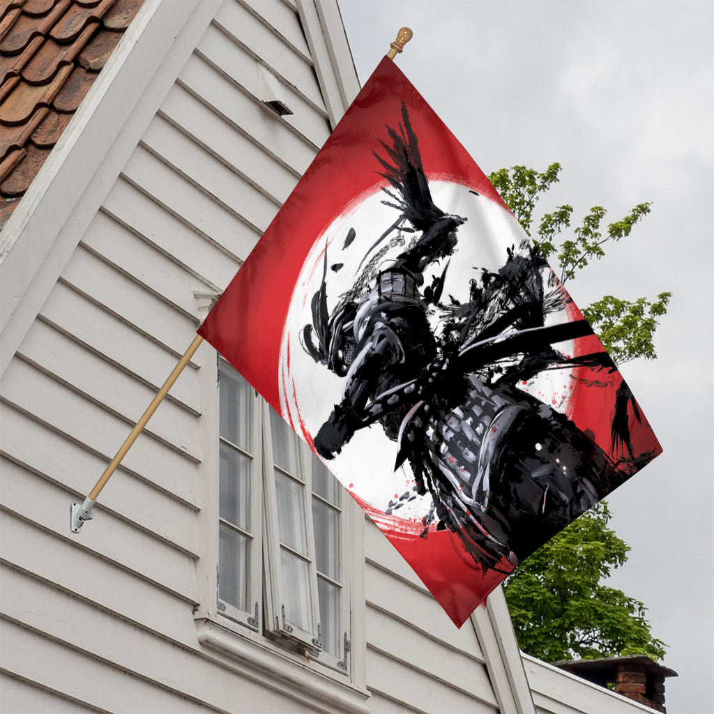 Samurai And Crow Print House Flag