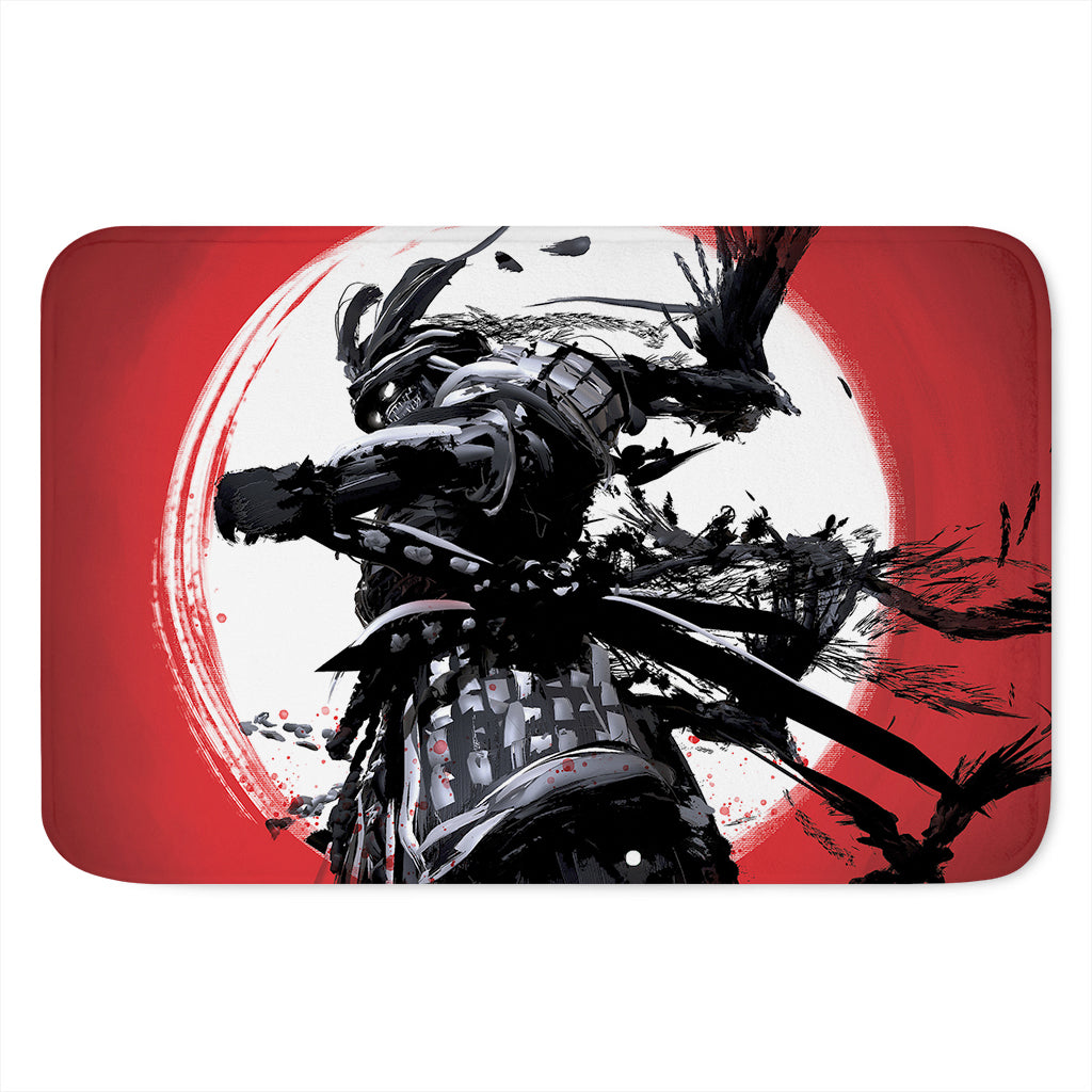 Samurai And Crow Print Indoor Door Mat