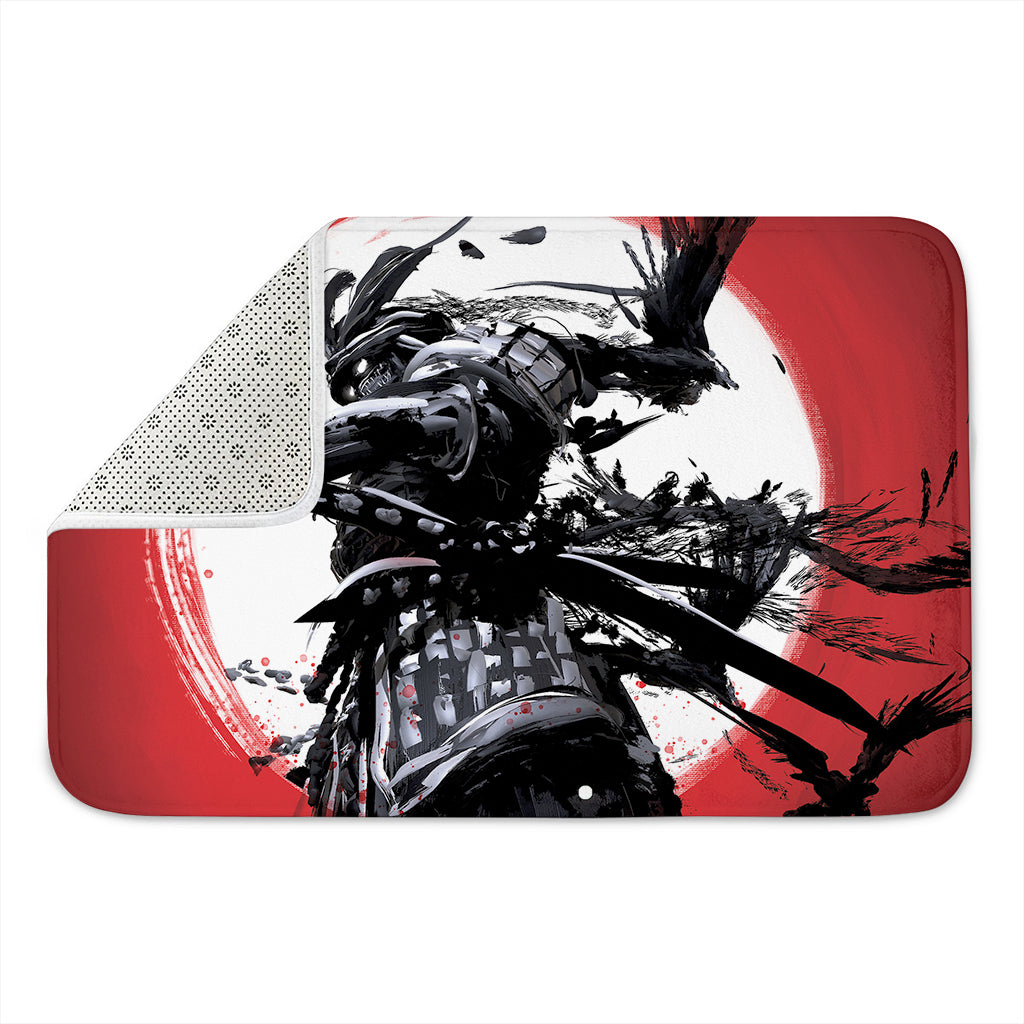 Samurai And Crow Print Indoor Door Mat