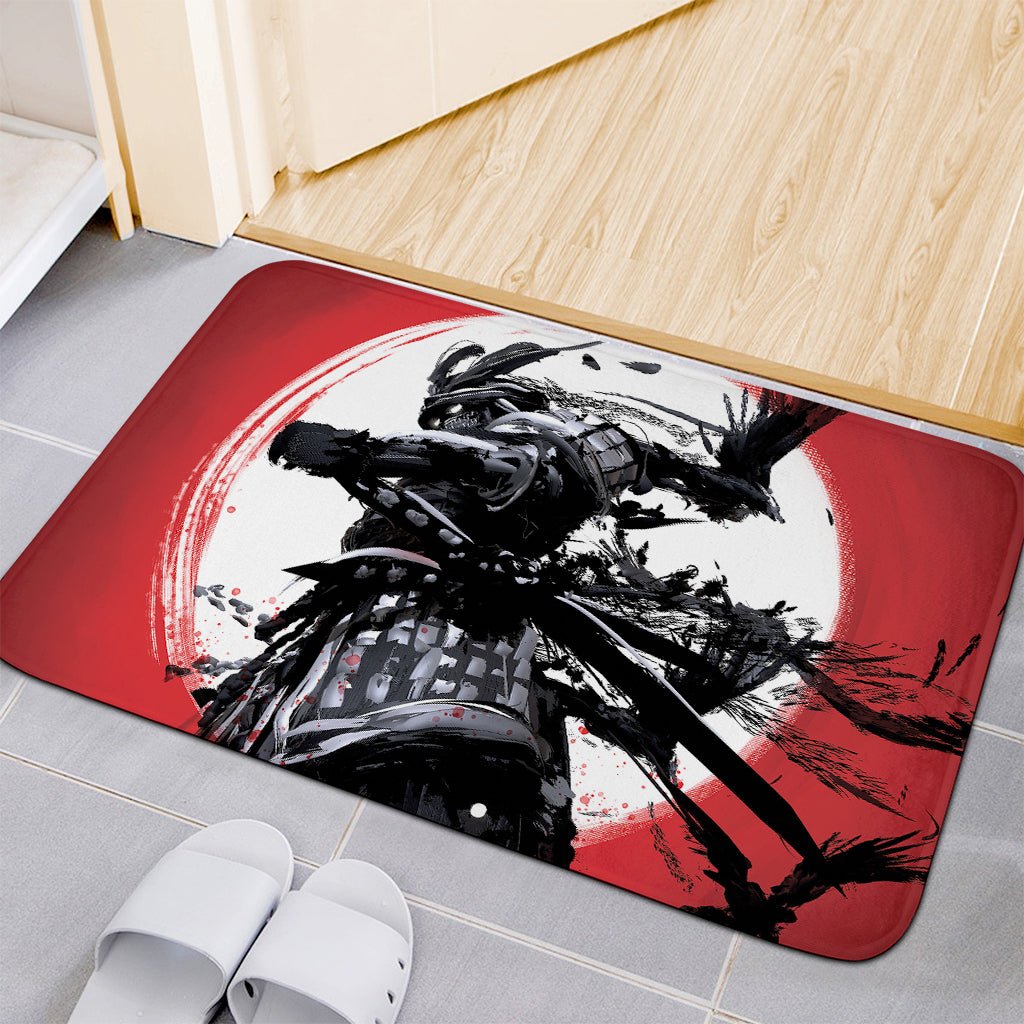 Samurai And Crow Print Indoor Door Mat