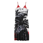 Samurai And Crow Print Jersey Midi Cami Dress