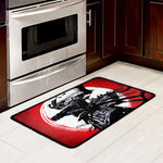 Samurai And Crow Print Kitchen Mat