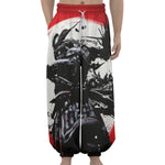 Samurai And Crow Print Lantern Pants