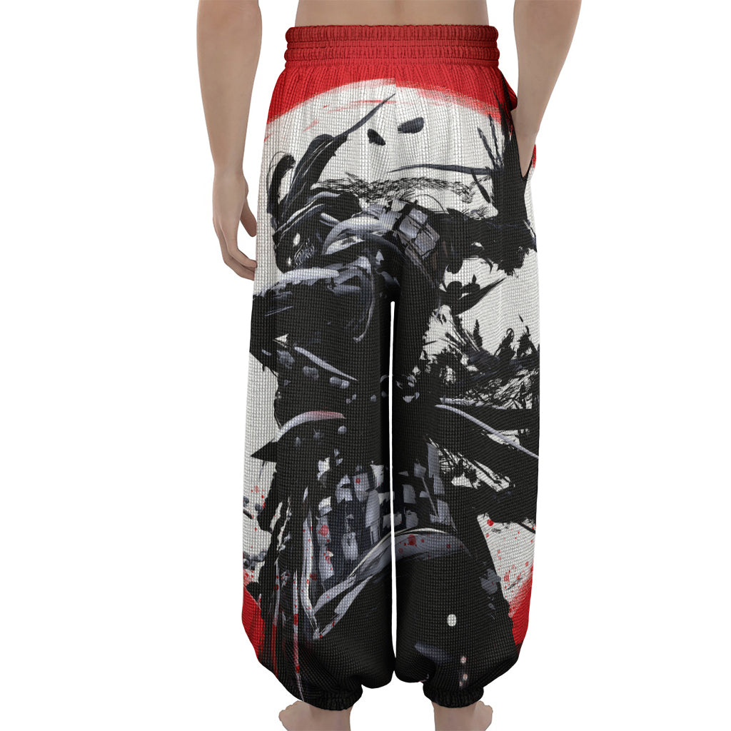 Samurai And Crow Print Lantern Pants