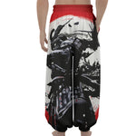 Samurai And Crow Print Lantern Pants