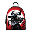 Samurai And Crow Print Leather Backpack