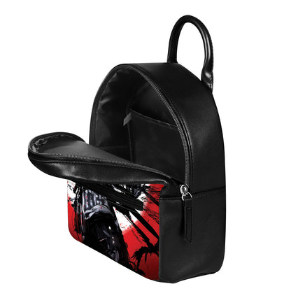 Samurai And Crow Print Leather Backpack