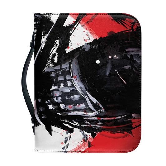 Samurai And Crow Print Leather Bible Cover