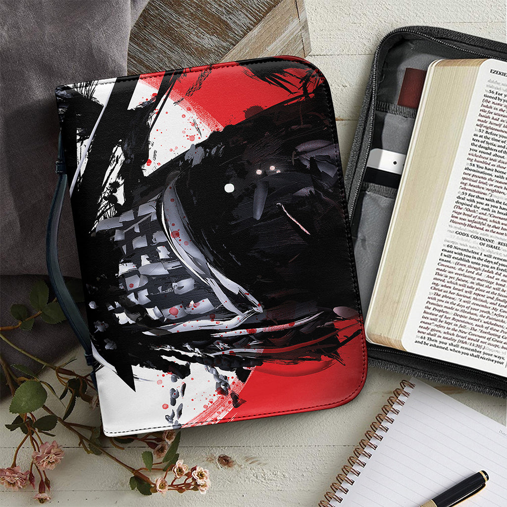 Samurai And Crow Print Leather Bible Cover