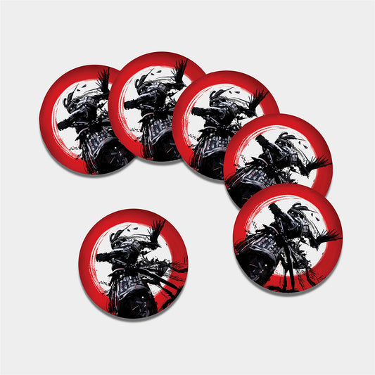 Samurai And Crow Print Leather Coaster Set