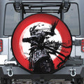 Samurai And Crow Print Leather Spare Tire Cover