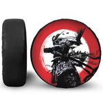 Samurai And Crow Print Leather Spare Tire Cover